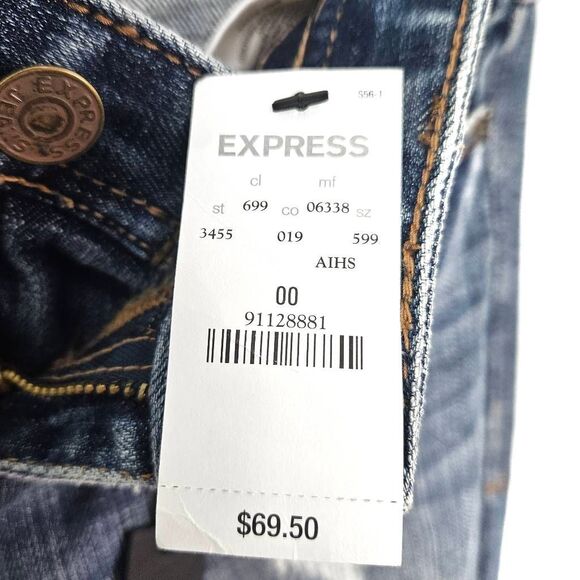 NWT EXPRESS Zelda Low Rise Distressed Stitched Med Wash Whiskered Crop Jeans 00 - Picture 8 of 8